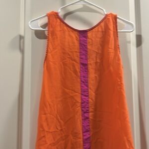 Anthropologie Maeve 100%Silk Tank top orange w/pink mid back stripe size 4